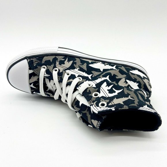 Converse CTAS Hi Shark Bite Black Red Junior Kids Casual Shoes 666888F - Picture 4 of 5